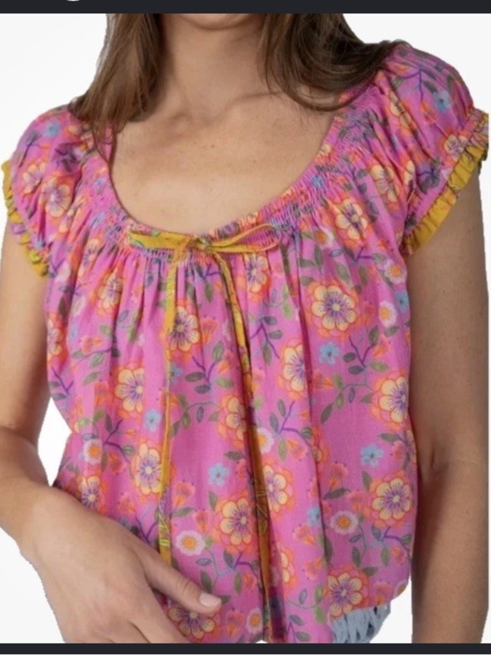 Natural Life Floral Peasant Blouse Pink Boho Cotton Flutter Sleeve Size XL - Picture 1 of 9